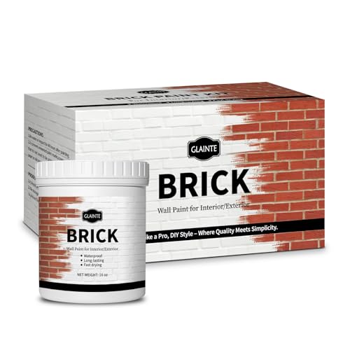 GLAINTE Brick Transformation Paint for Brick, Fireplaces, Walls, and Concrete, Interior/Exterior, 16 oz Kit, White, Included Tools
