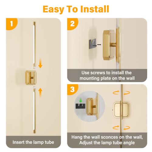 Image of Ollny Rechargeable Battery Operated Wall Sconces Set of Two with Remote Control, Dimmable & 3 Color Temperatures Wall Scones, 350 Rotatable Wireless Wall Lamps for Bedroom, Living Room, 28.7in