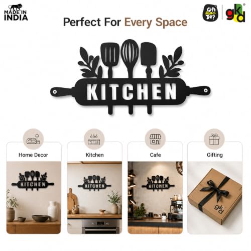 Image of Gift Kya De Kitchen Wall Hanging Sign for Home | Modern Black Kitchen Decor Wall Art | Wooden Wall Hanging for Cooking Area & Pantry