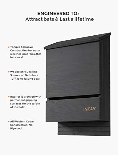 Incly Bat House For Outdoors 15 Inchx9.2 Inchx3.2 Inch Shelter Box Kit Double Chamber Black Natural Cedar Wood thumb #2