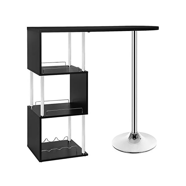 eSituro Bar Table Breakfast Table Kitchen Dining Table Coffee Table, Industrial High Table Bar with 3-Tier Storage Shelves for Home Pub, Black, SBST0467