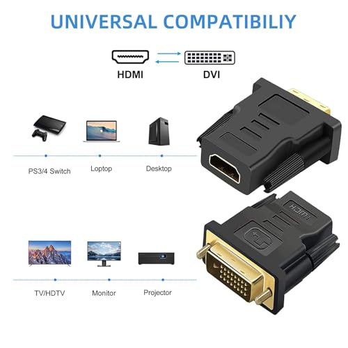 Image of DVI to HDMI Adapter, DVI 24+1 Male to HDMI Female High Speed Adapter Converter Gold Plated Support 1080P for HDTV, Plasma, DVD, Projector, Computer (Black) (Pack of 7)