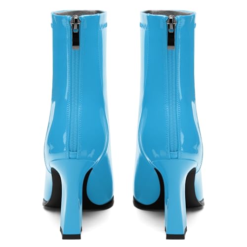 Womens Boots, Pointed Toe High Heel Ankle Boots for Women, Back Side Zipper Ankle Booties, Fashion Solid Faux Patent Short Boot for Women4