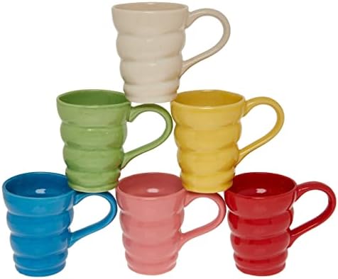 Homeway Set of 6 Coloured Spiral Gloss Stoneware Mug, Large Handle Mugs 300ml Funky Unique Coffee Mug, Red Mug, Blue Mug, Yellow Mug, Pink Mug, Spiral Tea Mug, Spiral Hot Chocolate Mug 6 Pack Mugs.