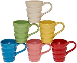 Homeway Set of 6 Coloured Spiral Gloss Stoneware Mug, Large Handle Mugs 300ml Funky Unique Coffee Mug, Red Mug, Blue Mug, Yellow Mug, Pink Mug, Spiral Tea Mug, Spiral Hot Chocolate Mug 6 Pack Mugs.