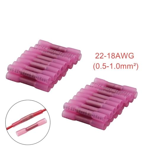 100 Pcs of Insulated Heat Shrink Splice Butt Wire Connector Crimp Terminals Red