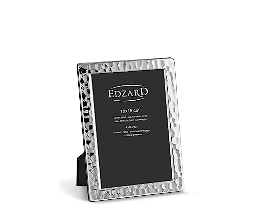 EDZARD Marco de fotos Pavia para foto de 10 x 15 cm, plateado, protegido contra el deslustre, pared trasera de terciopelo, con 2 colgadores, portafotos para poner abajo o colgar en la pared