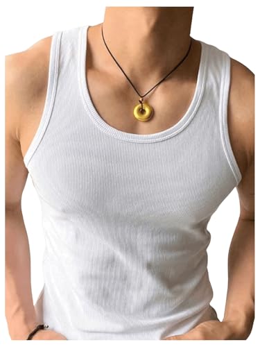 Men's Sleeveless Tank Tops Ribbed Knit Scoop Neck Tank Undershirt Workout Gym Muscle Tank T-Shirt