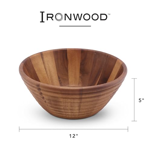 Tazón grande para ensalada de madera de acacia 12" x 5" miniatura 6