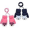 FUIPVGI 2 Pares Manoplas de Punto de Invierno para Bebés, Lindos Guantes Cálido de Zorro con Forro Peludo para Colgar en el Cuello para Niñas y Niños de 1 a 3 Añ