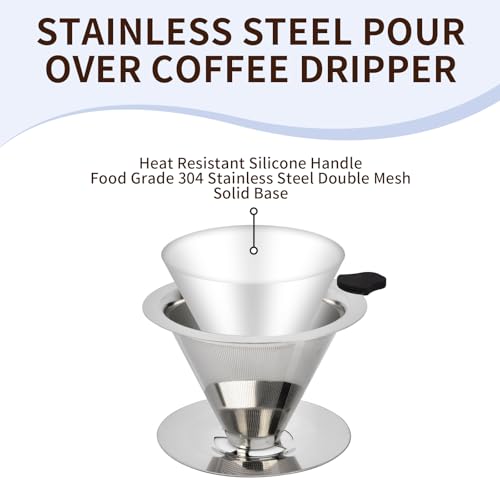 Image of Stainless Steel Pour Over Coffee Dripper, Reusable Fine Mesh Filter for 1-2 Cups, Paperless Coffee Maker for Home, Travel, Camping