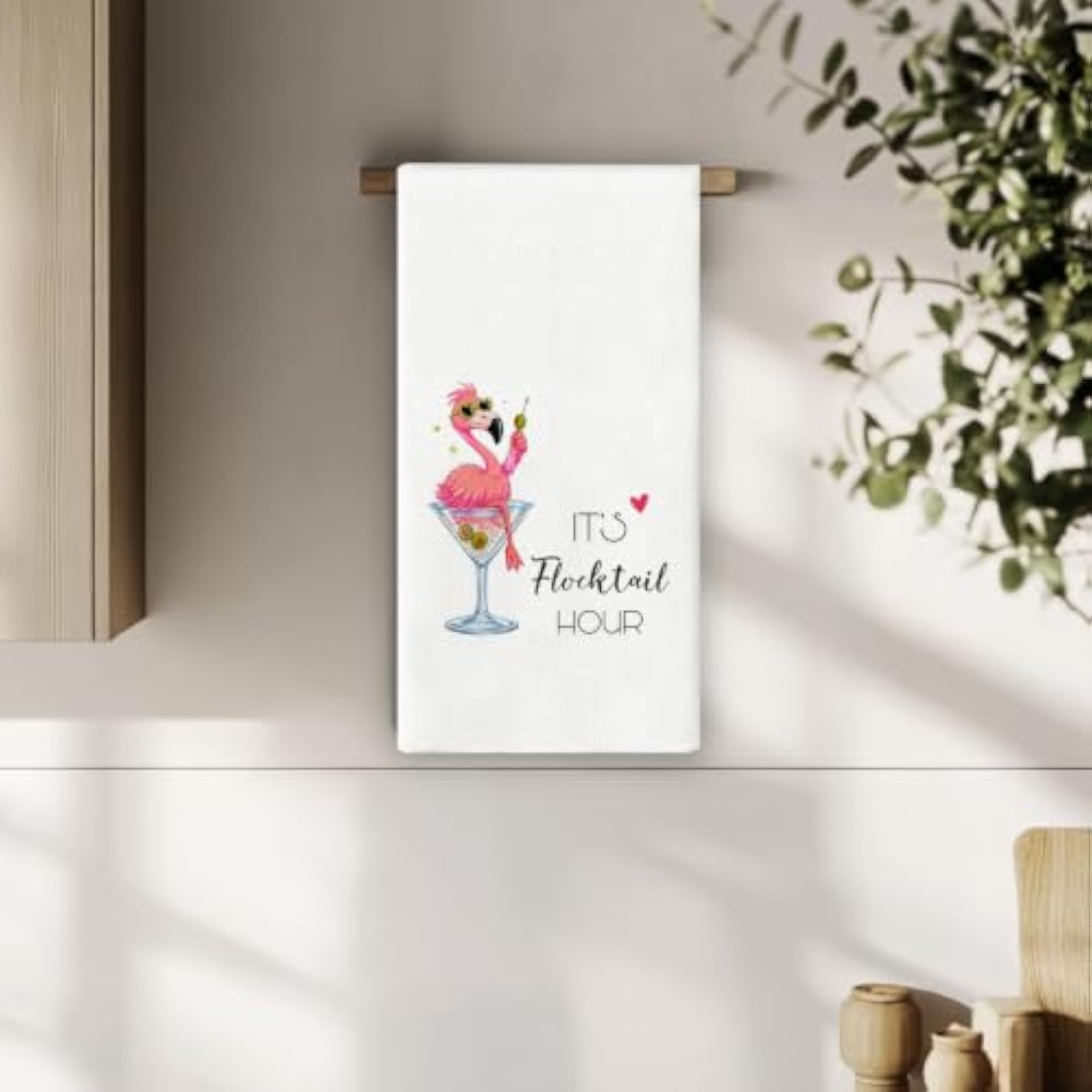 Martini Flamingo Kitchen Towels, Funny Cocktail Hand Towels Gift