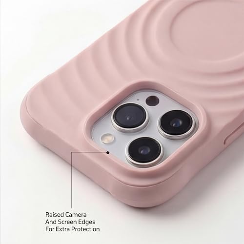 Image of amazon basics Shockproof Case for iPhone 14 Pro | Ripple Pattern | Camera Protection | Protective Cover with Enhanced Grip & Wireless Charging Support - Baby Pink