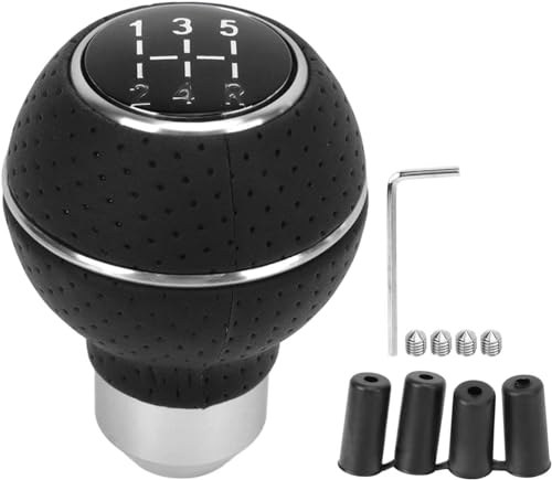 Image of AutoBizarre 5 Speed Aluminum Base Metal Ring Leather Covered Gear Knob Gear Shifter Handle Knob for All Manual Transmission Cars (Silver)