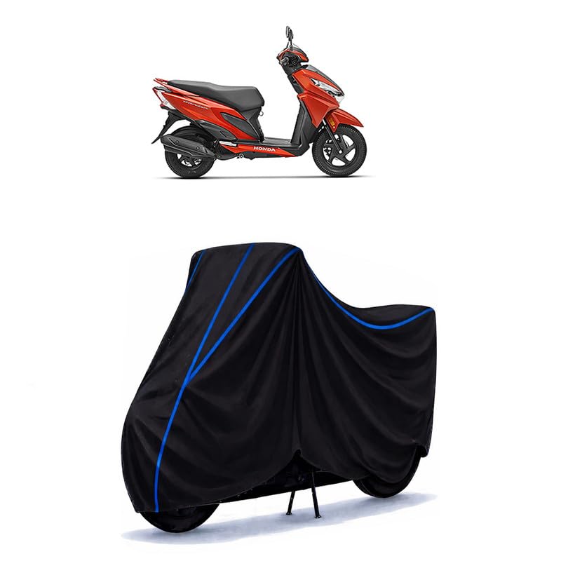 Image of Scooty Cover Water Resistant for Grazia BS6 | Universal Scooter & Bike Cover | Heavy Duty UV Dust, Rain & Scratch Protection | Elastic Fit All Weather Indoor Outdoor | Black with Blue Piping