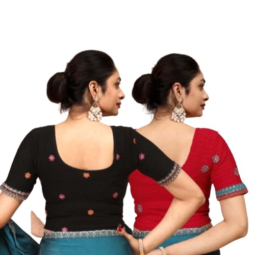 paarth enterprise Combo 2 Women Embroidered Work Round Neck Short Sleeve Blouse-picture-53