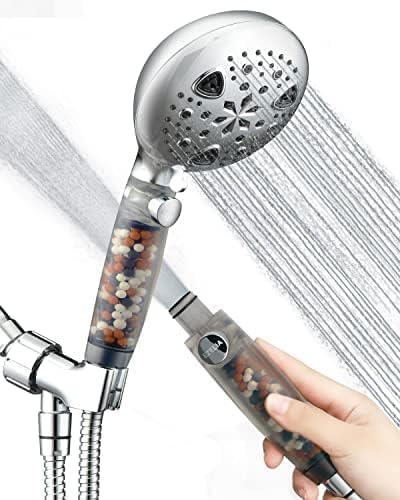 Shower Head, Ezelia Luxe High Pressure Handheld Showerhead with Filter, 9-Mode Spray Showerhead with 79" Hose and Bracket, for Dry Skin & Hair, Effective Water Pressure Control