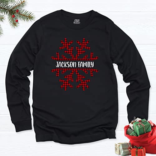 Customizable Christmas Family Sweatshirts, Snowflake Winter Theme Custom Name Holiday Group Outfits, Xmas Matching Family Christmas Top Pajamas, Pack of 1 (Unisex Sweatshirt & Hoodie)4
