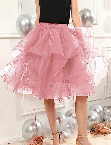 DRESSTELLS Tulle Skirts for Women, A Line Elastic Waist Tiered Layered Puffy Midi Long Halloween Party Tutu Skirt4