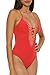 BECCA Delilah - Women's Crochet Trim One Piece Swimsuit, Plunge Neck, Bathing Suits for Women, Fire, Medium