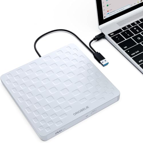 ORIGBELIE Masterizzatore DVD Esterno USB 3.0 Type-C 13mm Ultra Slim CD DVD +/-RW Drive, Plug & Play...