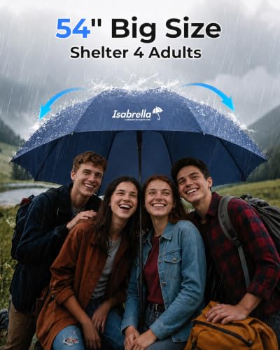 Image of ISABRELLA Umbrella for Rain Big Size, Windproof Umbrella for Men 54 Inch Automatic Open for Heavy Rain and Wind UV Protection Large Size for Family Suitable for Sunny & Rainny