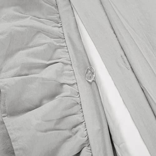 Image of Lush Decor Reyna Ruffle Cotton Duvet Cover Set 3 Piece Set Full / Queen, Light Gray - Queen Size Bedding Set - Gray Duvet Queen- Ruffled Bedding - Coquette Decor