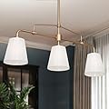 KSANA Chandeliers for Dining Room, Modern Gold 3-Light Pendant Light Kitchen Island with Fabric Shade Linear Dining Room Chandelier for Kitchen Hallway Living Room