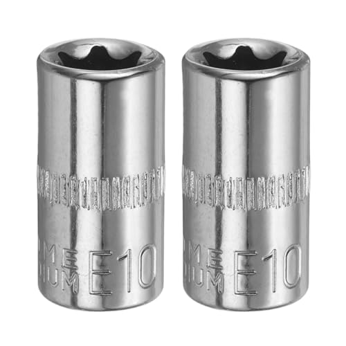 HARFINGTON 2pcs E-Torx Socket 1/4" Drive E10 External Torx Deep Socket CR-V 6 Point Spline Socket Star Female Bit Socket for Auto Repairs Home Maintenance DIY Hand-making 1" Length