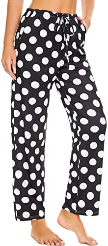 iniber Comfy Pajama Pants for Women, Stretch Drawstring Lounge Pants with Pockets, Soft Casual Loose Yoga Pants Wide Leg Pjs Bottoms, Polka Dot, XX-Large