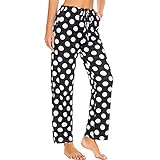 iniber Comfy Pajama Pants for Women, Stretch Drawstring Lounge Pants with Pockets, Soft Casual Loose Yoga Pants Wide Leg Pjs Bottoms, Polka Dot, Large