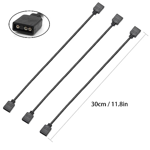 Image of (3-Pack) ARGB Extension Cable, 5V 3-Pin Addressable RGB Cable, 1-to-1 Female to Female for Extending Computer PC Fans /LED Lights, 30cm / 11.8in