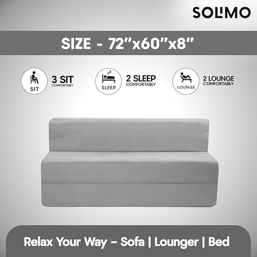 Image of Amazon Brand - Solimo 3 Seater 5 * 6 Jute Fabric Washable Cover Sofa Cum Bed 3 Seater Double Foam Fold Out Sofa Cum Bed (Finish Color - Light Grey Delivery Condition - Pre-Assembled)