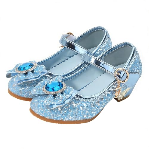 FStory&Winyee Mädchen Prinzessin Sandalen mit Absatz Kinder ELSA Schuhe Partei Glitzer Kristall Mädchen Kostüm Zubehör Karneval Verkleidung Party Aufführung Fasching Tanzball, Blau2, 30