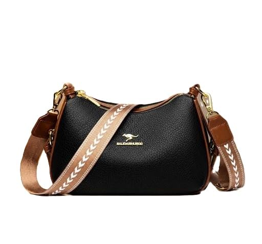 Elegant Women Sling Bag Solid Pattern PU Shoulder Bag with Single Compartment Daily Carry Handbag Black-image-12
