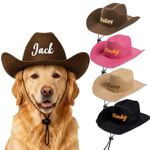 DUCKBE Personalized Dog Cowboy Hats with Name Custom Cowboy Hat for Dog Holiday Party Cowboys Costume for Puppy Pet Tiny Cowboy Cap Birthday Gifts for Pet