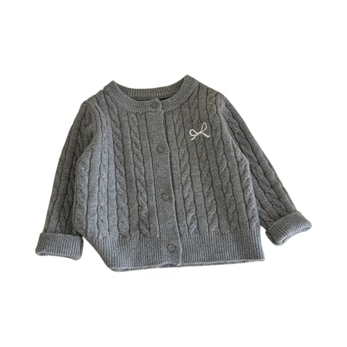 Girls Bow Embroidery Knit Cardigan Sweater for Teen Kids Button Closed Sweater Tops Baby Girls (Grey, 12-18 Months)