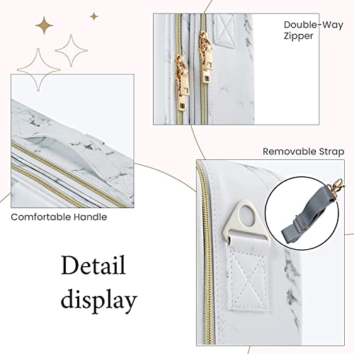 Image of Travel Makeup Case, Professional Cosmetic Train Cases Artist Storage Bag Make Up Tool Boxes Brushes Bags with Compartments Vanity Organizer (16 INCH(2 Layer), Marble Pattern)