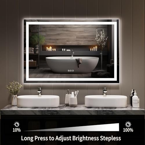 Image of GarveeHome 45x30 LED Bathroom Mirror with Lights, Dimmable, Anti-Fog, Backlit + Front Lit, Lighted Bathroom Vanity Mirror for Wall, Memory Function, Shatter-Proof (Horizontal /Vertical)