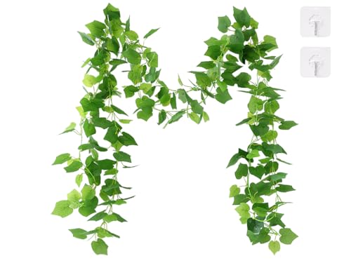 Kellegour 2Pièces Guirlandes de Lierre Artificiel Faux,2.4m Liane Artificielle Guirlande Fausse,Lierre Decoration,135 Feuilles,Lierre Vignes pour...