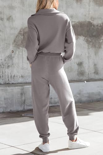 Image of PRETTYGARDEN Women's 2 Piece Sweater Set Pullover Zip Up Sweatshirt Jogger Sweatpants Tracksuit Casual Outfit