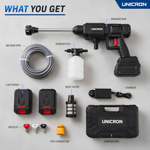 Image of Car Washer High Pressure Gun, 48V Cordless with Double Battery12000mAh Cordless Portable Wireless for Bike, House Lawn, Garden & AC Washing Cleaning Kit