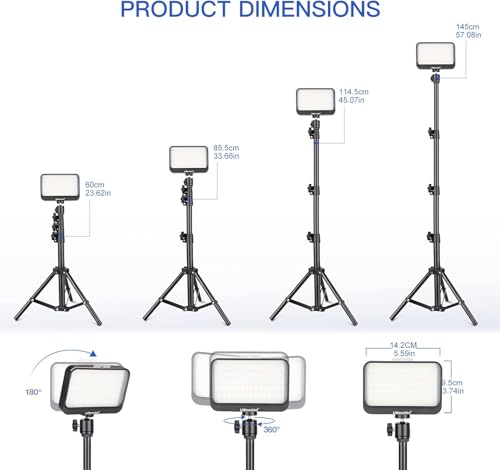 Image of UBeesize LED Video Light Kit, 2Pcs Dimmable Continuous Portable Photography Lighting with Adjustable Tripod Stand & 5 Color Filters for Tabletop /Low-Angle Shooting, for Zoom, Game Streaming, YouTube