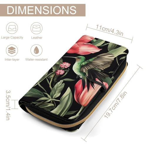 Cute Hummingbird Flowers Womens PU Leather Wallet Long Purse Clutch Organizer for Office Travel2