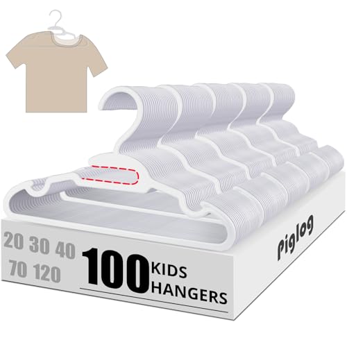 Image of PIGLOG Baby Clothes Hangers - White Baby Hangers 100 Pack Plastic Coat Hanger for Kids Infants Babies Newborn Child, U-Shape Closet Hanger with Protect Collar Non-Distorting Design from Stretching