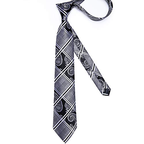 Image of DiBanGu Plaid Ties for Men Silk Checkered Necktie and Pocket Square Cufflinks Tie Clip Set with Gift Box for Wedding Business