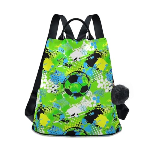 Mochila antirrobo para mujer con estampado de graffiti verde y pompón decorativo