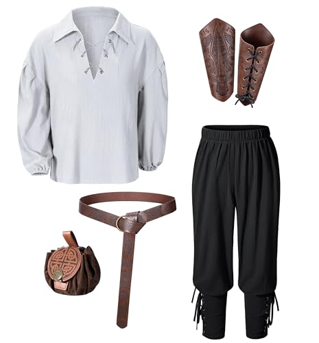 Image of Kids Medieval Viking Pirate Renaissance Tunic Pants Accessories Costume for Boys Cosplay 3-14 Years