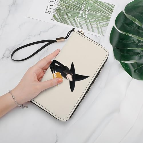 Witch Reading Minimalistic PU Leather Clutch Long Bifold Wallet, Coin Purse Credit Pass Case, Durable Card-Holder Money Storage for Women Men4