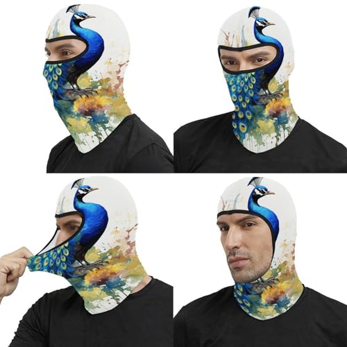 Máscara de esquí con pintura al agua de pavo real, balaclava facial completa para hombres, moda transpirable, suave, impermeable al viento, para bicicleta, conducción, montañismo miniatura 5